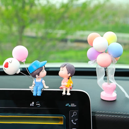 In Car Ornament Lovely Kissing Couple Doll, Colour:Blue Balloon+Spring Balloon - In Car by buy2fix | Online Shopping UK | buy2fix