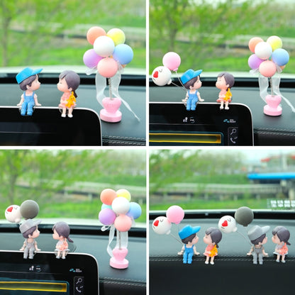 In Car Ornament Lovely Kissing Couple Doll, Colour:Blue Balloon+Spring Balloon - In Car by buy2fix | Online Shopping UK | buy2fix