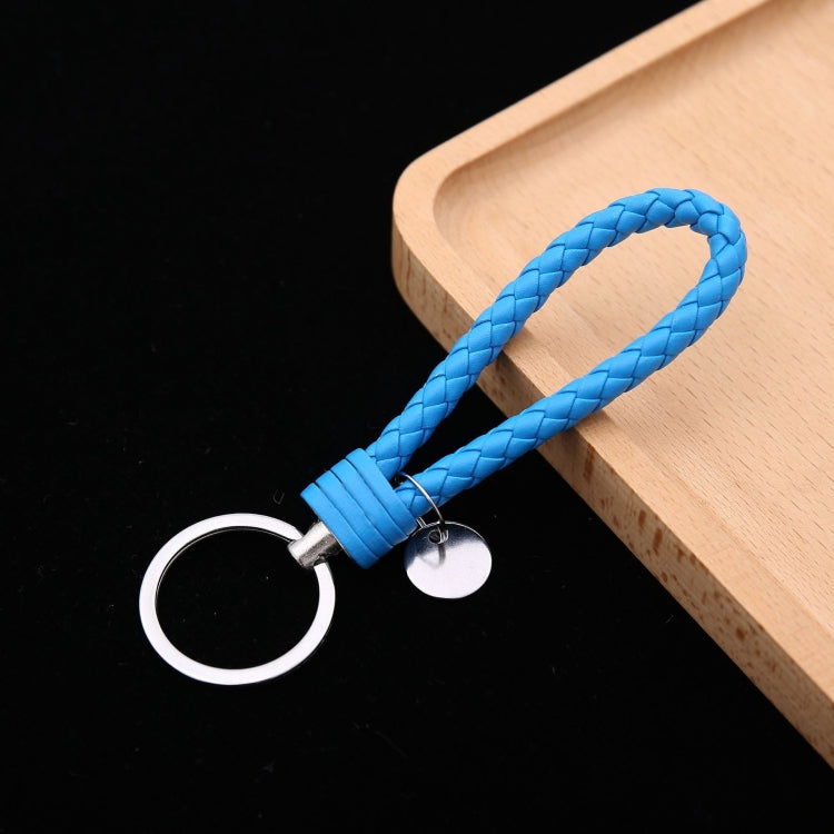 100 PCS Woven Leather Cord Keychain Car Pendant Leather Key Ring Baotou With Small Round Piece(Medium Blue) - Key Rings by buy2fix | Online Shopping UK | buy2fix