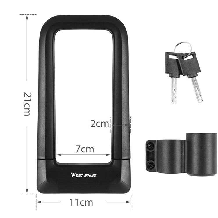 West Biking Silicone U-Shaped Lock Bicycle Lock Universal Waterproof Anti-Collision Alloy Key Lock(Black) - Bicycle Locks & Bicycle Pumps by WEST BIKING | Online Shopping UK | buy2fix