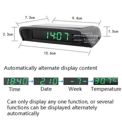 Solar Night Light Car Clock Automotive Electronic Clock Temperature Time+Date+Week+Temperature(White Light) - In Car by buy2fix | Online Shopping UK | buy2fix