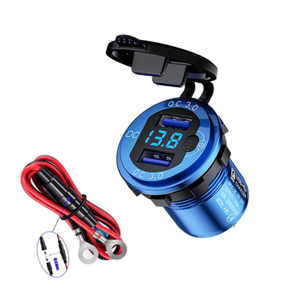 Aluminum Alloy Double QC3.0 Fast Charge With Button Switch Car USB Charger Waterproof Car Charger Specification: lue Shell Blue Light With 60cm Line - In Car by buy2fix | Online Shopping UK | buy2fix