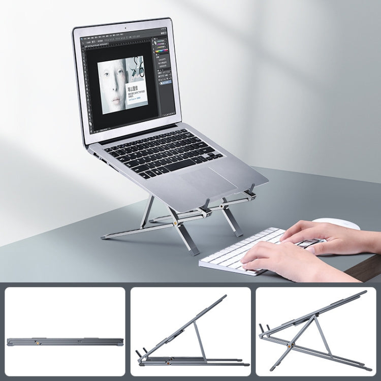 Oatsbasf Z02 Laptop Increasing Cooling Bracket Aluminum Alloy Desktop Adjustable Bracket(Gray) - Laptop Stand by Oatsbasf | Online Shopping UK | buy2fix