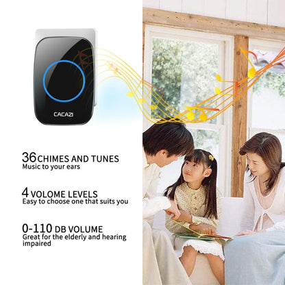 CACAZI H10 1 For 2 Home Wireless Music Doorbell without Battery, Plug:UK Plug(Black) - Wireless Doorbell by CACAZI | Online Shopping UK | buy2fix