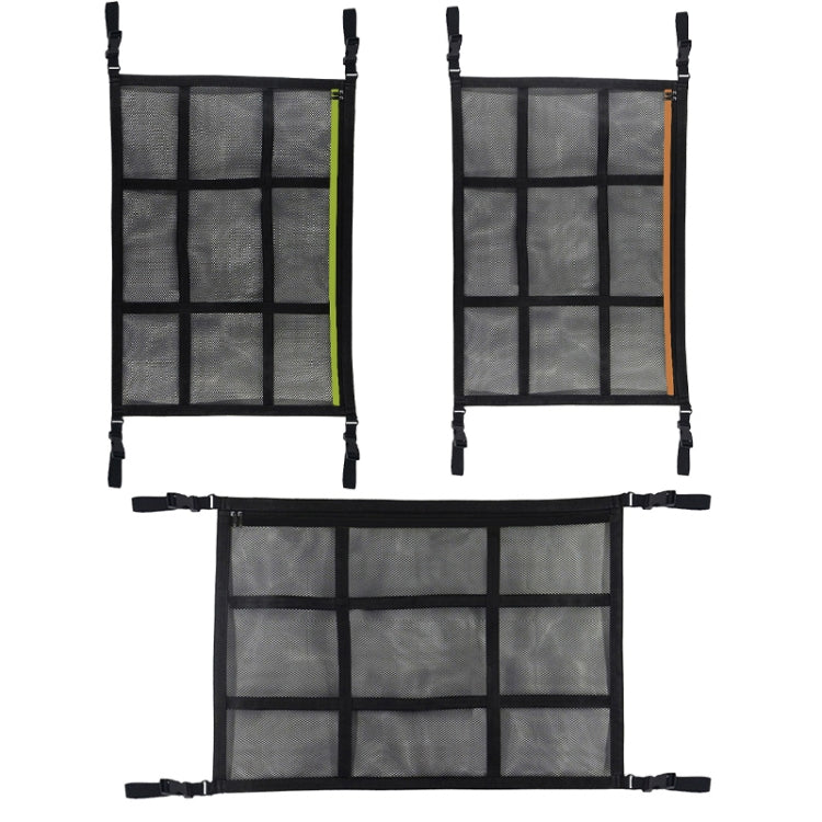 Adjustable Hanging Car Inside Roof Luggage Clothing Storage Net Bag Car Storage Network Pocket, Size: 90x65cm(Double Zipper+Webbing (Black+Green)) - In Car by buy2fix | Online Shopping UK | buy2fix