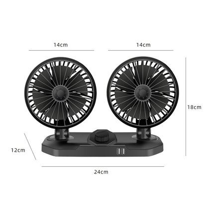 F558 With USB Mobile Phone Charging Car Fan 12/24V Car Truck Double Shaking Head Fan(Double Head 12V) - In Car by buy2fix | Online Shopping UK | buy2fix