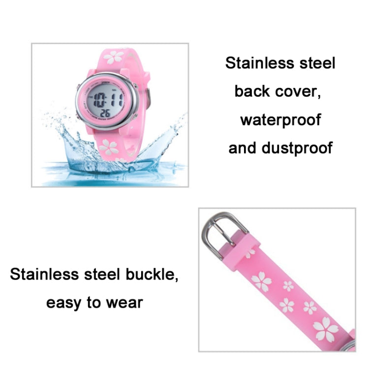 JNEW A380-86195 Children Cartoon Cherry Blossom Waterproof Time Recognition Colorful LED Electronic Watch(White) - Cartoon Watches by JNEW | Online Shopping UK | buy2fix