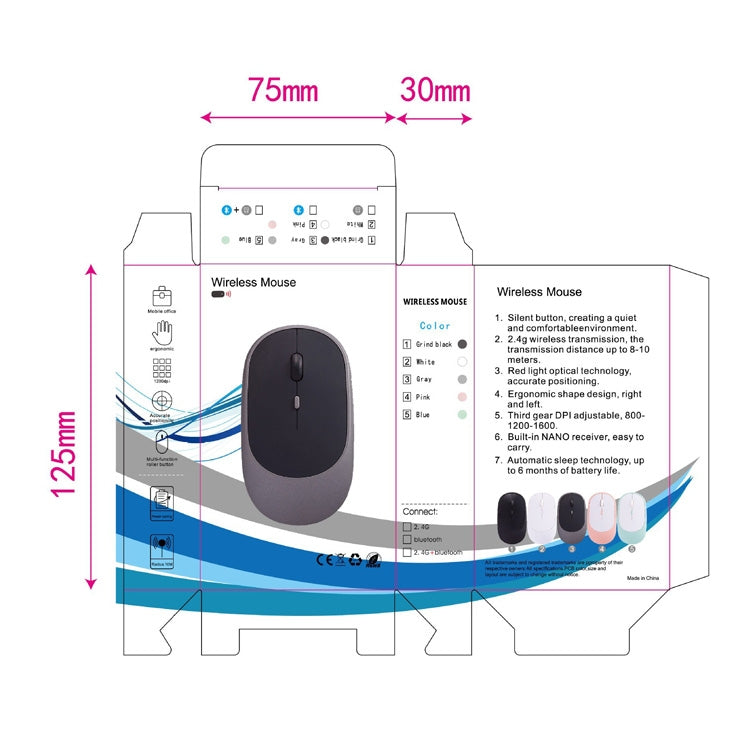 M030 4 Keys 1600DPI Laptop Office Mute Mouse, Style: Double Mode (White) - Wireless Mice by buy2fix | Online Shopping UK | buy2fix