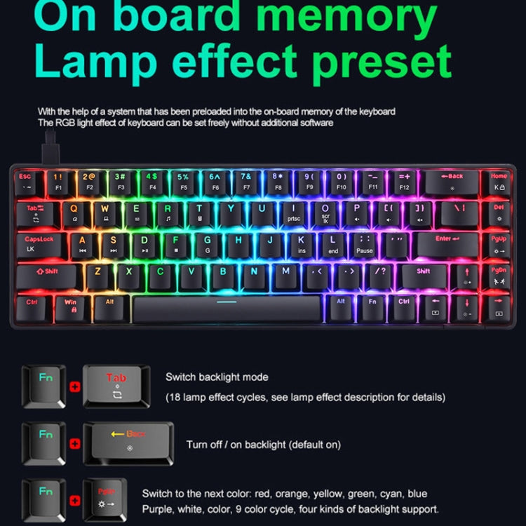 T8 68 Keys Mechanical Gaming Keyboard RGB Backlit Wired Keyboard, Cable Length:1.6m(Black Tea Shaft) - Wired Keyboard by buy2fix | Online Shopping UK | buy2fix