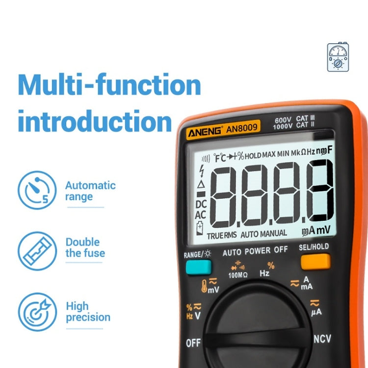 ANENG AN8009 NVC Digital Display Multimeter, Specification: Standard with Cable(Red) - Current & Voltage Tester by ANENG | Online Shopping UK | buy2fix