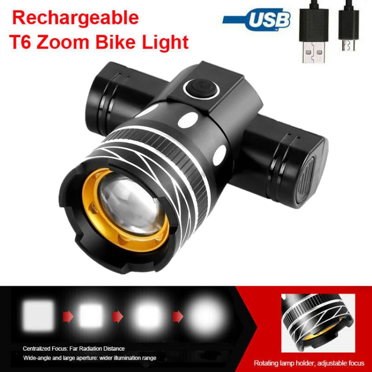 7602 LED USB Charging Telescopic Zoom Bicycle Front Light, Specification: Headlight + Gem Lamp - Headlights by buy2fix | Online Shopping UK | buy2fix