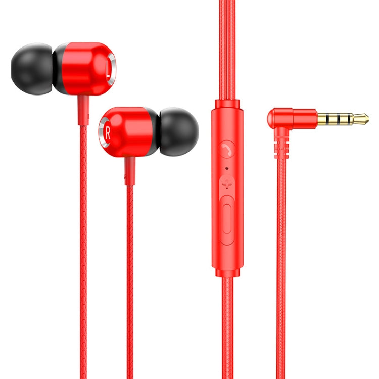 2 PCS TS6000 3.5mm Metal Elbow In-Ear Wired Control Earphone with Mic(Red) - In Ear Wired Earphone by buy2fix | Online Shopping UK | buy2fix