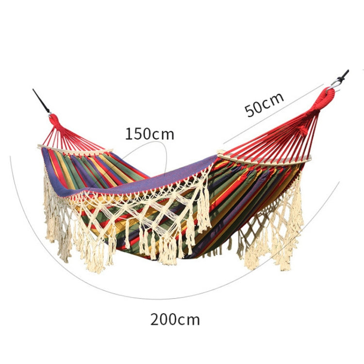 200x150cm Double Outdoor Camping Tassel Canvas Hammock with Stick(Pink Stripes) - Outdoor & Sports by buy2fix | Online Shopping UK | buy2fix