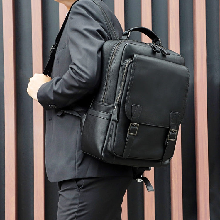 Casual Business Cowhide Leather Backpack Laptop Bag For Men(Black) - Backpack by J.M.D | Online Shopping UK | buy2fix
