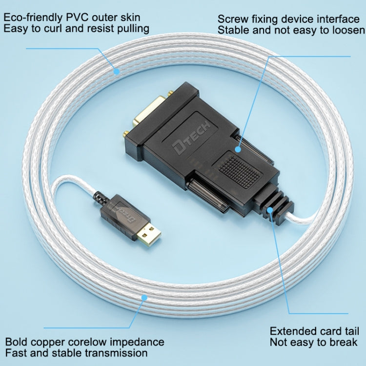 DTECH DT-5002A 1.8m USB To RS232 Serial Line DB9 Needle COM Port - RS485 / RS232 Series by DTECH | Online Shopping UK | buy2fix