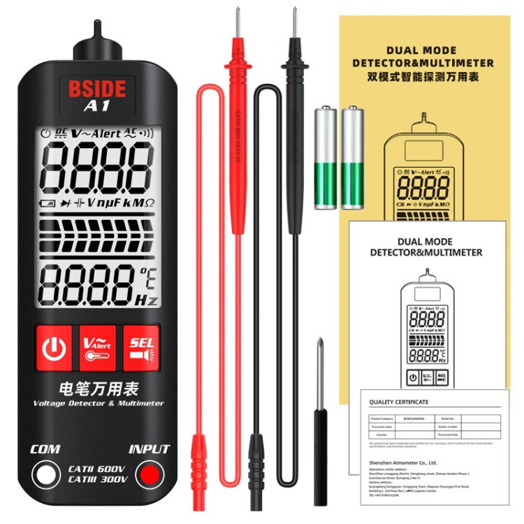 BSIDE A1 Dual Mode Smart Handheld High Precision Detection Electrician Voltage Multimeter Without Battery(Black) - Consumer Electronics by BSIDE | Online Shopping UK | buy2fix