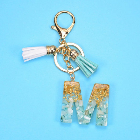 2 PCS Gold Foil English Letter Tassel Keychain Bag Decoration Pendant(M) - In Car by buy2fix | Online Shopping UK | buy2fix