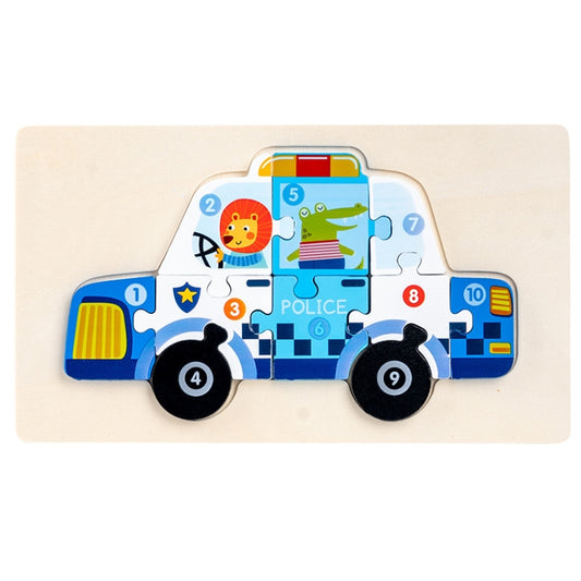 3 PCS Three-dimensional Buckle Traffic Puzzle Cognitive Puzzle Wooden Toy(Police) - Puzzle Toys by buy2fix | Online Shopping UK | buy2fix