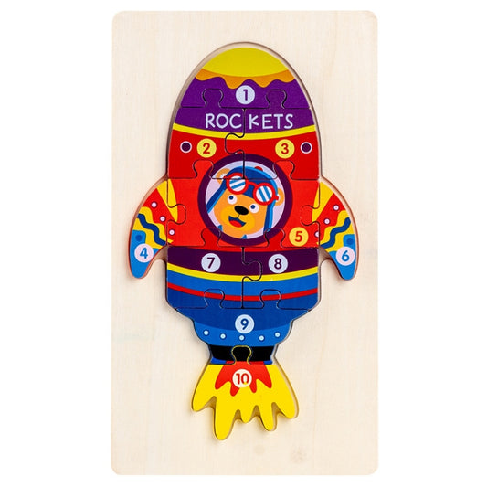 3 PCS Three-dimensional Buckle Traffic Puzzle Cognitive Puzzle Wooden Toy(Rocket) - Puzzle Toys by buy2fix | Online Shopping UK | buy2fix