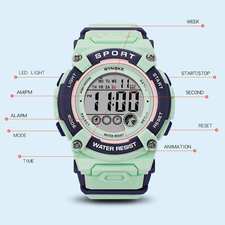 SYNOKE 9810 Multifunctional Luminous Waterproof Student Sports Watch(Matcha Green) - Sport Watches by SYNOKE | Online Shopping UK | buy2fix