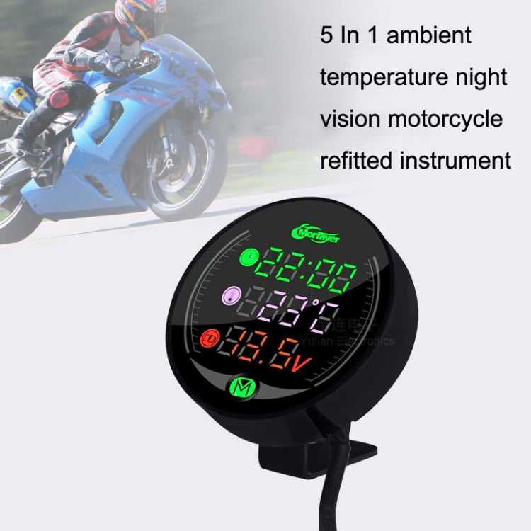 Morfayer YL-M05 5 In 1 Environmental Temperature Model 9-24V LED Night Vision Motorcycle Modification Instrument - In Car by buy2fix | Online Shopping UK | buy2fix