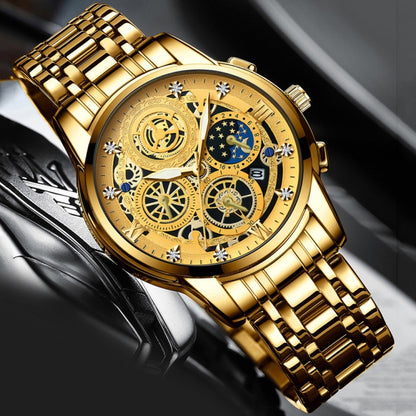 BINBOND 4010 Multifunctional Waterproof Hollowed Luminous Quartz Watch(Full Gold Gold Surface) - Metal Strap Watches by BINBOND | Online Shopping UK | buy2fix