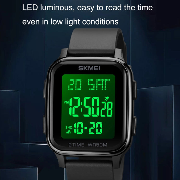 SKMEI 1858 Square Waterproof Digital Dual Display LED Luminous Watch(Black) - LED Digital Watches by SKMEI | Online Shopping UK | buy2fix
