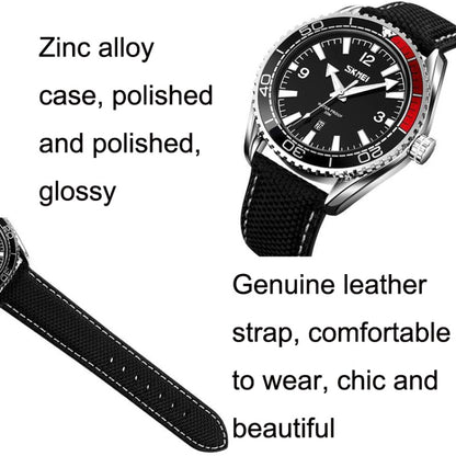 SKMEI 9291 Rotatable Dial Men Watch Outdoor Casual Business Waterproof Quartz Watch(Black) - Leather Strap Watches by SKMEI | Online Shopping UK | buy2fix