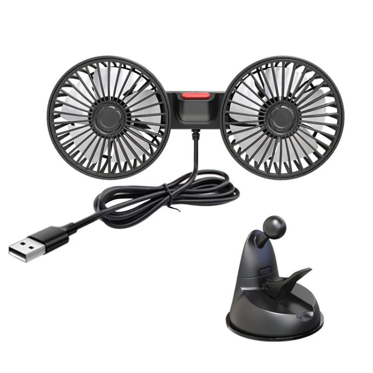 F4206 Suction Cup Double Head Car USB Fan(Black) - Heating & Fans by buy2fix | Online Shopping UK | buy2fix