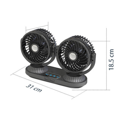 F623U 12V/24V Vehicle Electric Oscillating Head Rotatable Double Head Fan (Deluxe) - Heating & Fans by buy2fix | Online Shopping UK | buy2fix