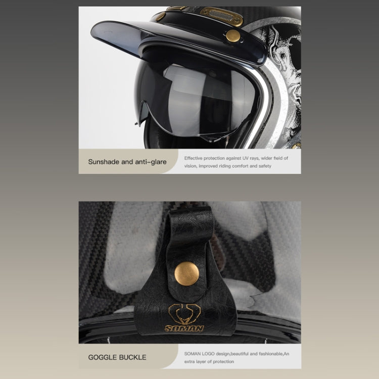 SOMAN Motorcycle Four Seasons Carbon Fiber Half Helmet, Color: Carbon Fiber Silver Lightning(XL) - Helmets by SOMAN | Online Shopping UK | buy2fix