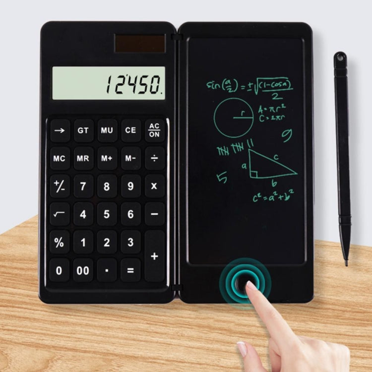 Solar Calculator Handwriting Board Learning Office Portable Folding LCD Writing Board(Black) -  by buy2fix | Online Shopping UK | buy2fix