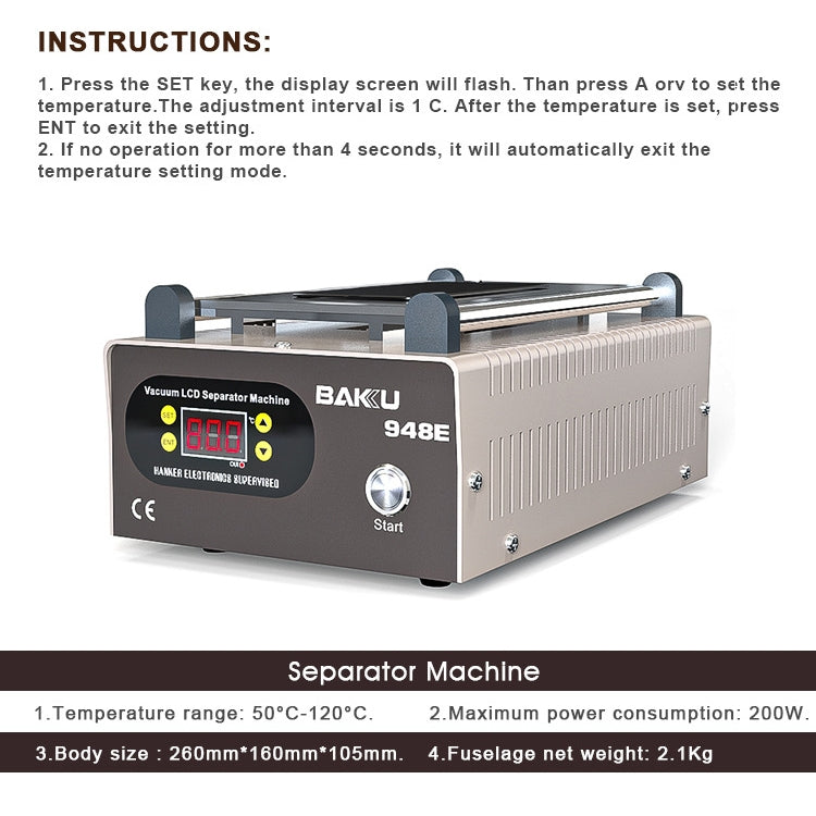 BAKU BA-948E Mobile Phone Liquid Crystal Separation Machine Flat Display Separator Heating Board US Plug 110V - Separation Equipment by BAKU | Online Shopping UK | buy2fix