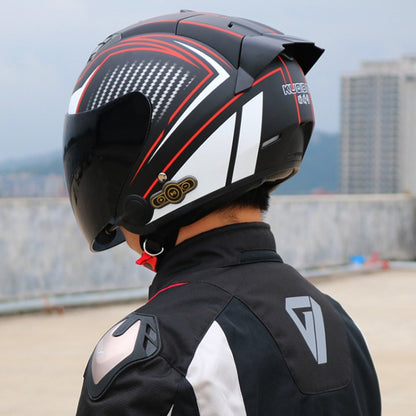 KUQIBAO Motorcycle Smart Bluetooth Sun Protection Double Lens Safety Helmet, Size: L(Matte Black Phantom Fiber+Black Tail) - Helmets by KUQIBAO | Online Shopping UK | buy2fix