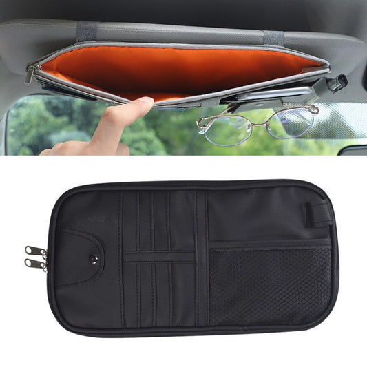 Car Sun Visor Decorative Storage Bill Glasses Holder, Color: Black With 2 Zipper - Sunglasses & Glasses Clips by buy2fix | Online Shopping UK | buy2fix