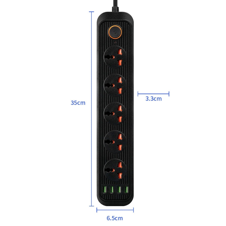 A03 2m 3000W 5 Plugs + 4-USB Ports Multifunctional Flame-retardant Socket with Switch(US Plug) - Extension Socket by buy2fix | Online Shopping UK | buy2fix