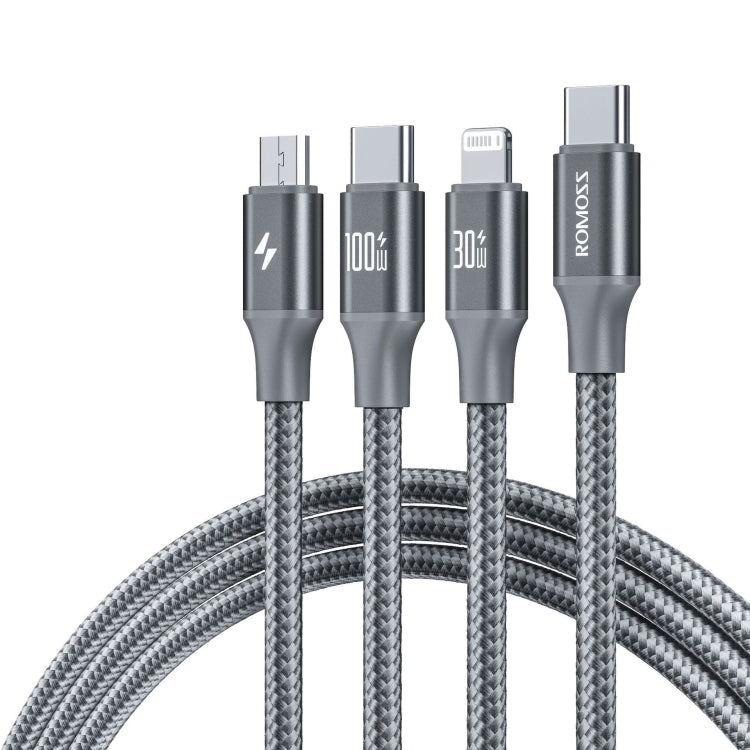 ROMOSS PD100W 3-In-1 Data Cable Type-C/USB-C To 8 Pin & Type-C & Micro Fast Charging Line 1.5m(Gray) - Multifunction Cable by ROMOSS | Online Shopping UK | buy2fix