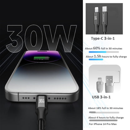 ROMOSS PD100W 3-In-1 Data Cable Type-C/USB-C To 8 Pin & Type-C & Micro Fast Charging Line 1.5m(Gray) - Multifunction Cable by ROMOSS | Online Shopping UK | buy2fix