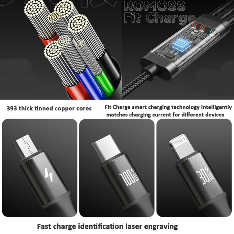 ROMOSS PD100W 3-In-1 Data Cable Type-C/USB-C To 8 Pin & Type-C & Micro Fast Charging Line 1.5m(Gray) - Multifunction Cable by ROMOSS | Online Shopping UK | buy2fix