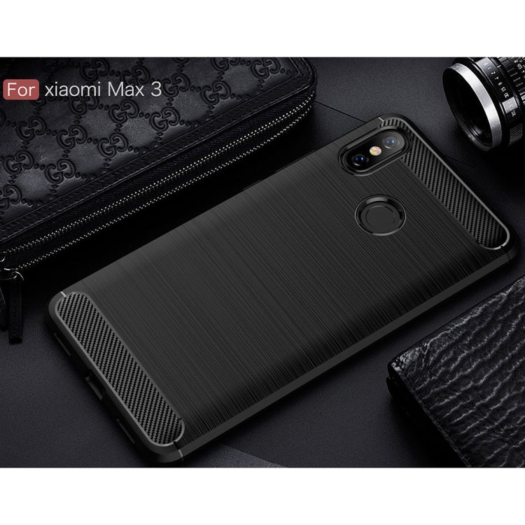 Brushed Texture Carbon Fiber Shockproof TPU Case for Xiaomi Mi Max 3(Black) - Xiaomi Cases by buy2fix | Online Shopping UK | buy2fix